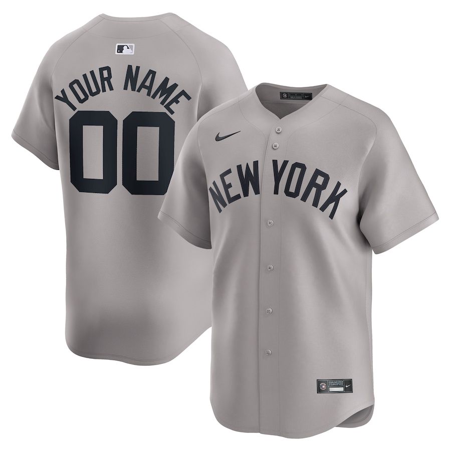 Men New York Yankees Nike Gray Away Limited Custom MLB Jersey